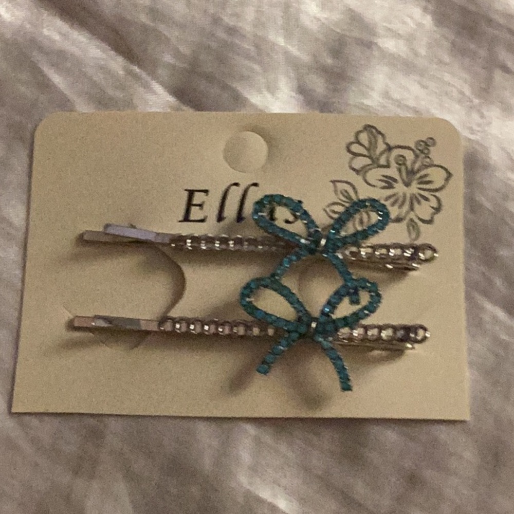 🌺NWT Just Too Amazing Rhinestone Blue Bow Hair Pins Make Perfect Gift 🌺 - Picture 6 of 7